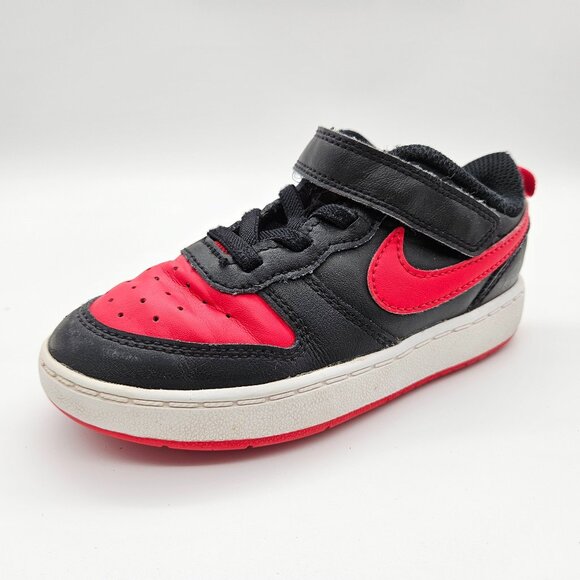 Nike Court Borough Low 2 Black Red White Toddler Boys Sneakers Sz 9C BQ5453-007 - Picture 1 of 12